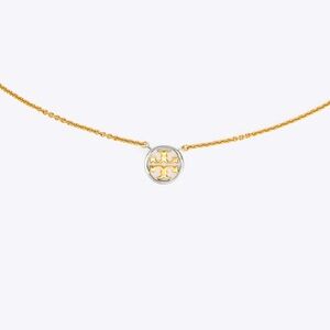 Tory Burch Miller 18K Gold Plated Two Tone Logo Pendant Necklace